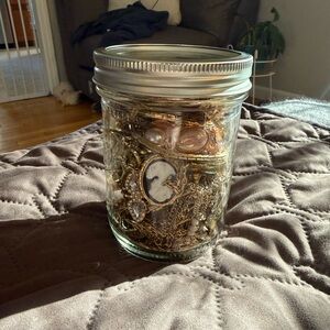 Vintage Jewelry Jar with Cameo and Pearls